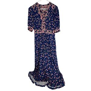 Boden women's lily midi soft jersey Tea Dress blue Pink Floral Size 4 regular